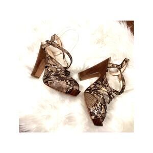 Coach Brown Karolina Python Snakeskin Print Platform Strappy Sexy Heels 8.5